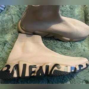 Balenciaga Beige Sock-Style Ankle Boots